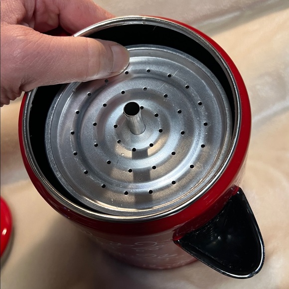 TEMPTATIONS BY TARA ☕️ RED FLORAL LACE OVEN/STOVETOP SAFE PERCULATOR COFFEE POT - Picture 10 of 13